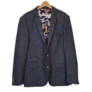 Paisley & Gray Slim Fit Wool Blazer Sz 46R Herringbone Butterfly Feather Lined